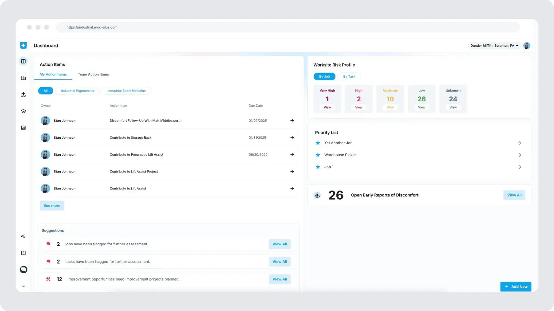 Example of ErgoPlus Industrial Ergonomics Software Management System