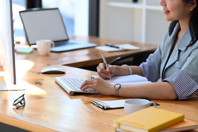 lady working on her desk