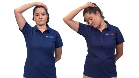 Woman demonstrating proper form for the neck stretch